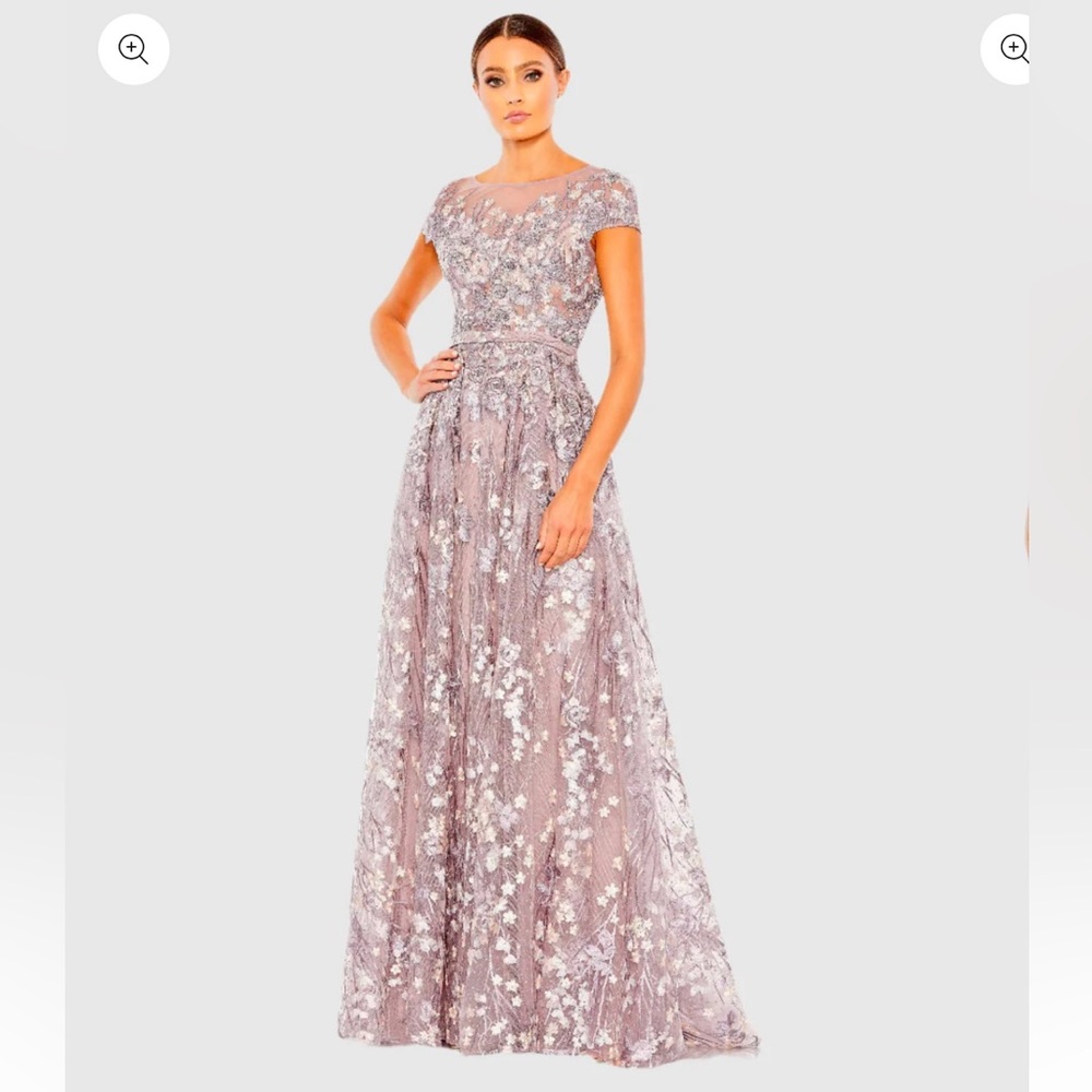 Light Purple Embellished Floral Cap Sleeve A Line Gown